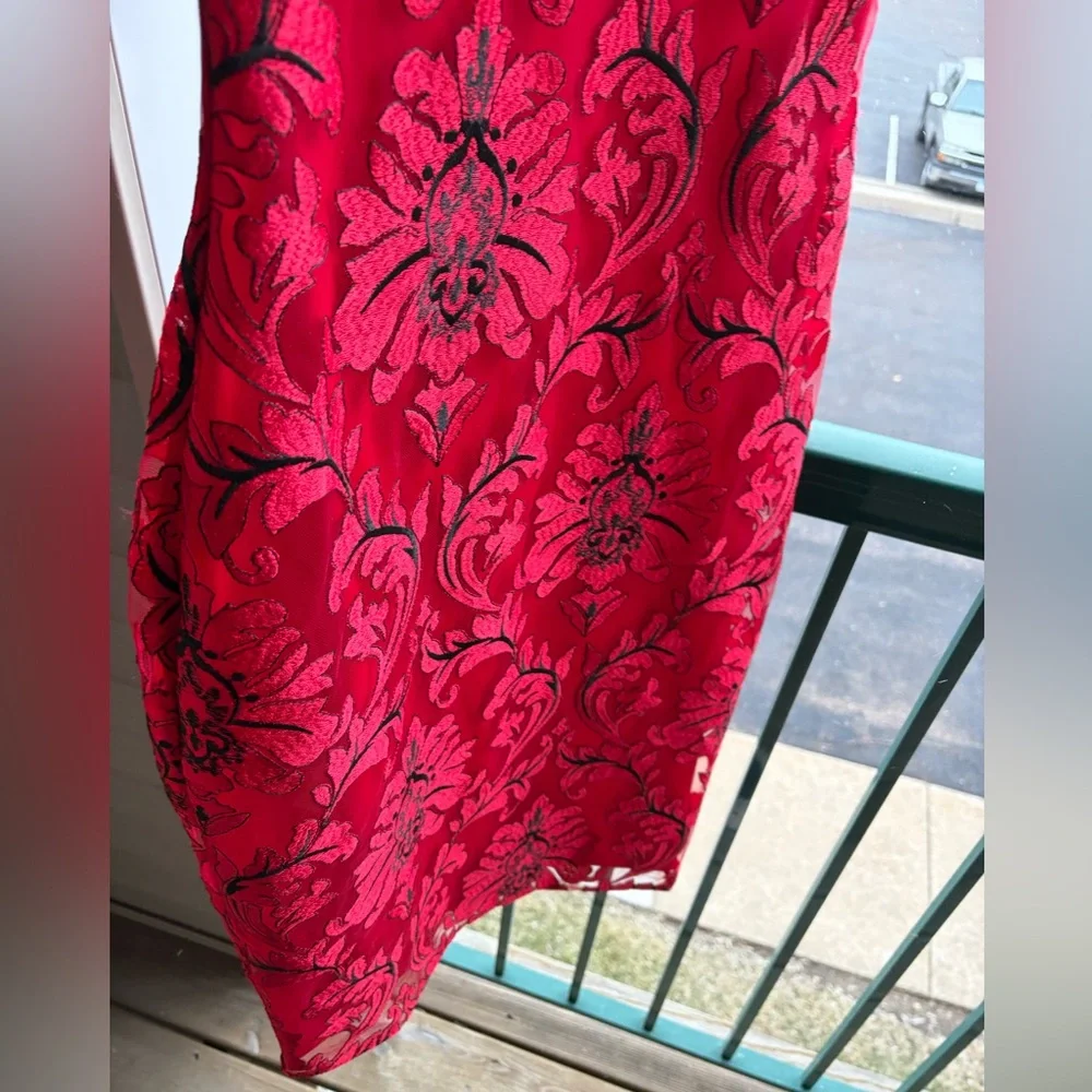 🆕SIENA RedBlack Floral Jacquard Mini Dress Size 10 Fitted Cocktail Party Holiday - Picture 9 of 14